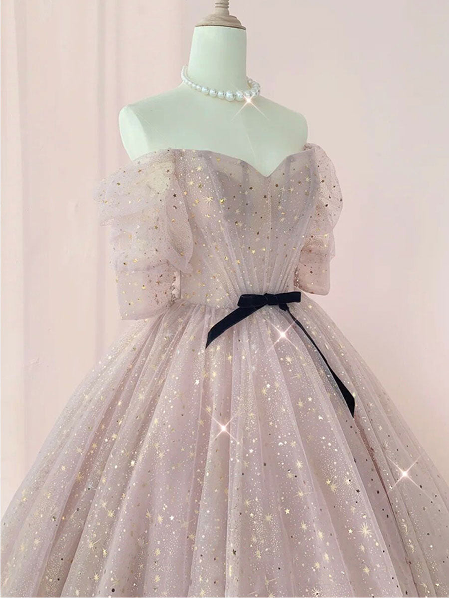 Champagne Tulle Long Prom Dress ,Tulle Lace Evening Dress