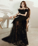 Black Tulle Lace Long Prom Dress, Black Formal Lace Evening Dress