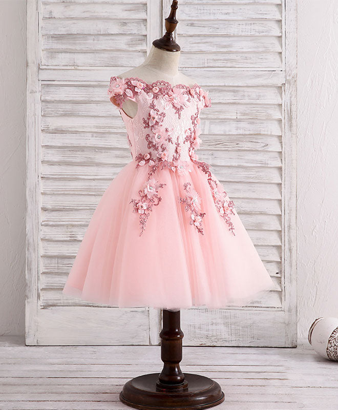 Pink Tulle Lace Applique Short Flower Girl Dresses – shopluu
