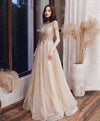 Champagne High Neck Tulle Sequin Long Prom Dress Formal  Dress