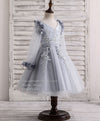 Gray V Neck Tulle Lace Applique Flower Girl Dress, Tulle Baby Dress