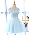 Light Blue Applique Short Prom Dress, Blue Homecoming Dress
