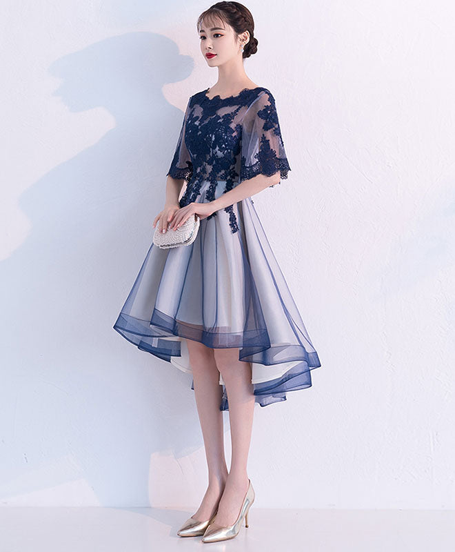 Blue Lace Tulle Short Prom Dress, Blue Lace Homecoming Dress