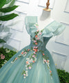Green V Neck Tulle Long Prom Dress, Green Evening Dress