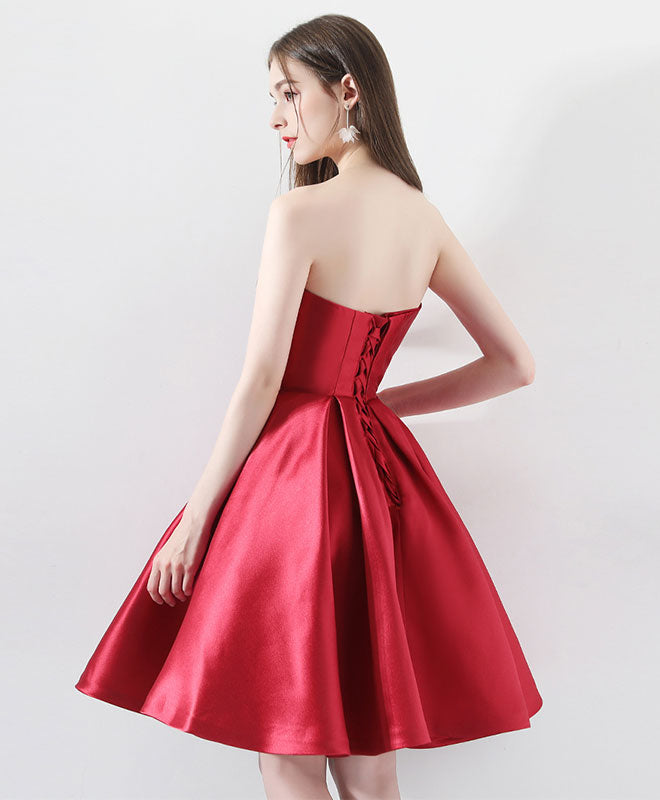Burgundy Lace Short Prom Dress, Burgundy Homecoming Dress