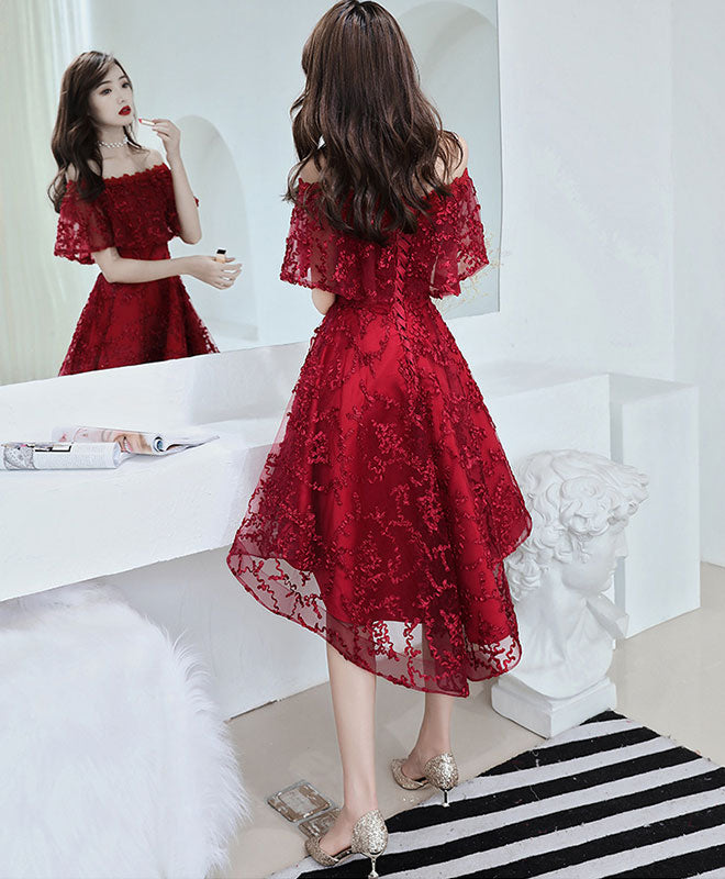 Burgundy Tulle Lace Short Prom Dress Burgundy Homecoming Dress