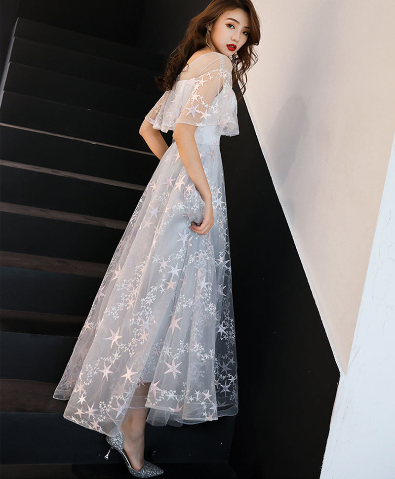 Gray Tulle Lace Long Prom Dress Gray Tulle Formal Dress – shopluu