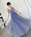 Blue Tulle Long Prom Dress, Blue Tulle Formal Dress