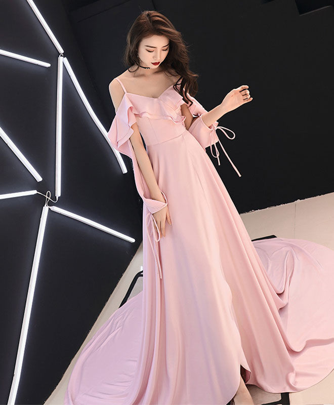 Simple Pink Chiffon Long Prom Dress Pink Evening Dress