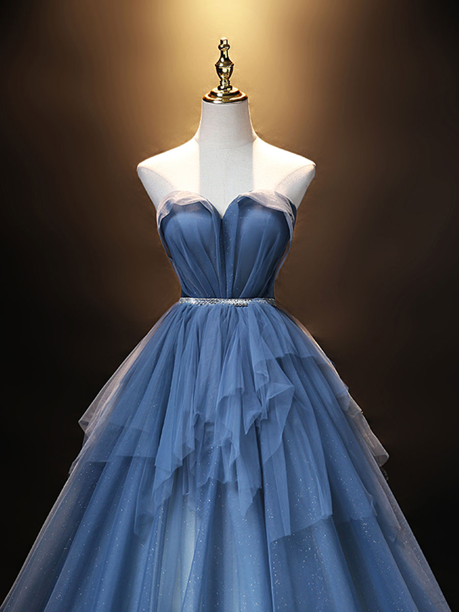 Blue Sweetheart Neck Tulle Long Prom Dress Blue evening dress