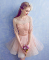 Cute Round Neck Tulle Applique Short Prom Dress, Pink Homecoming Dress