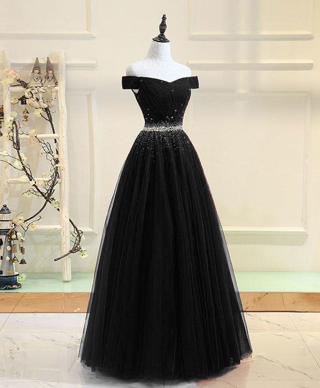 Black Tulle Sequin Long Prom Dress, Black Tulle Evening Dress – shopluu
