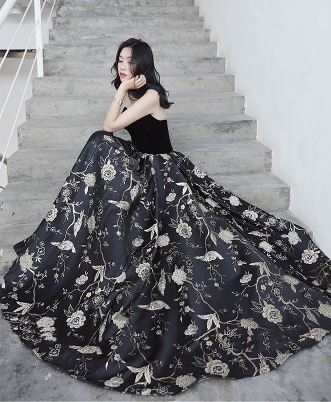 Elegant Black Sweetheart Long Prom Dress, Black Evening Dress