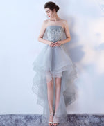 Gray Tulle Lace High Low Prom Dress, Cute Homecoming Dress