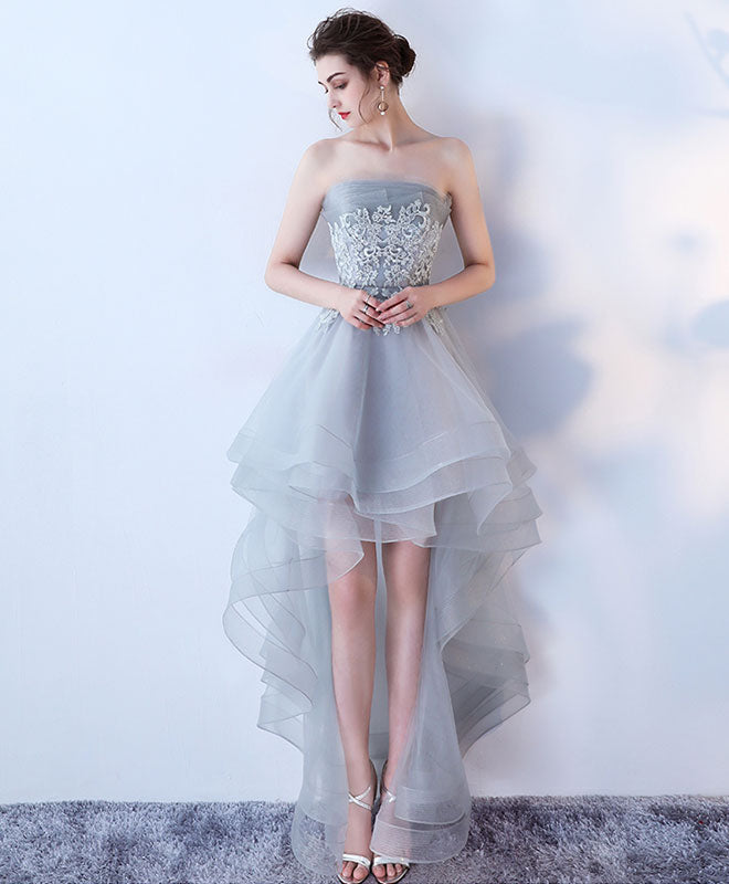 Gray Tulle Lace High Low Prom Dress, Cute Homecoming Dress Custom Size / Gray Gray Tulle Lace High Low Prom Dress, Cute Homecoming Dress Custom Size / Gray