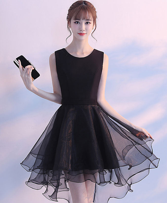 Simple Round Neck Black Tulle Short Prom Dress, Black Homecoming Dress