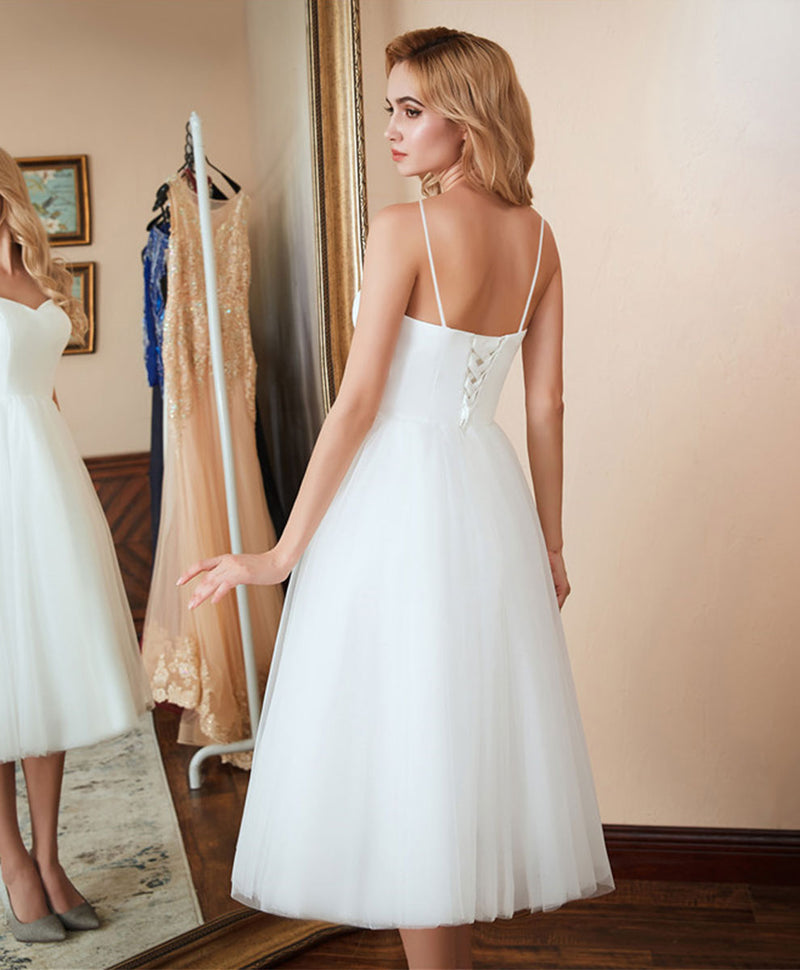White Sweetheart Neck Tulle Short Prom Dress White Cocktail Dress – shopluu