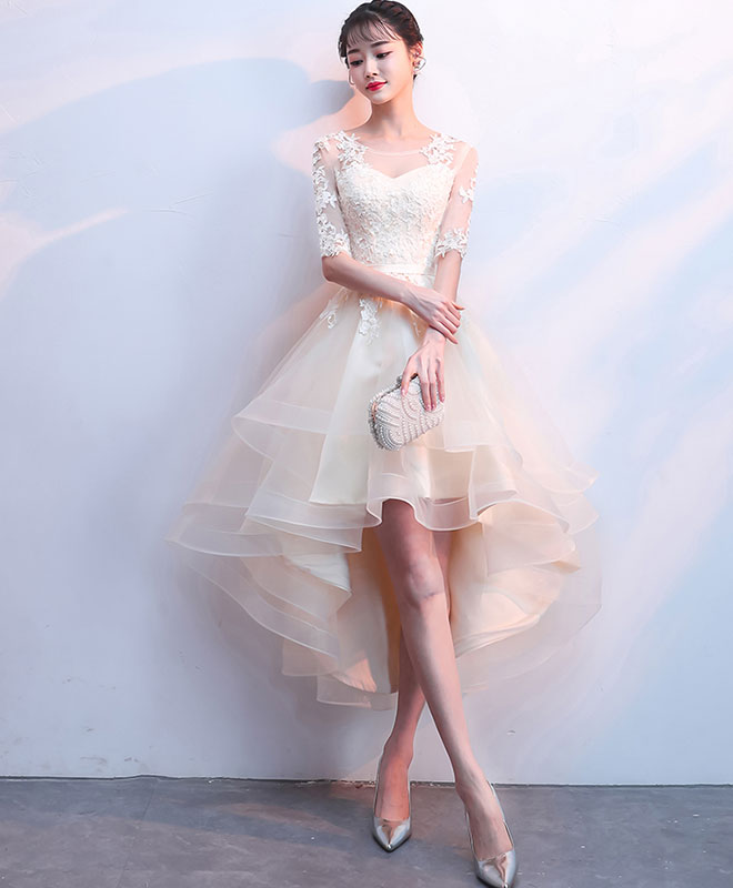Champagne Tulle Lace Prom Dress, Champagne Homecoming Dress