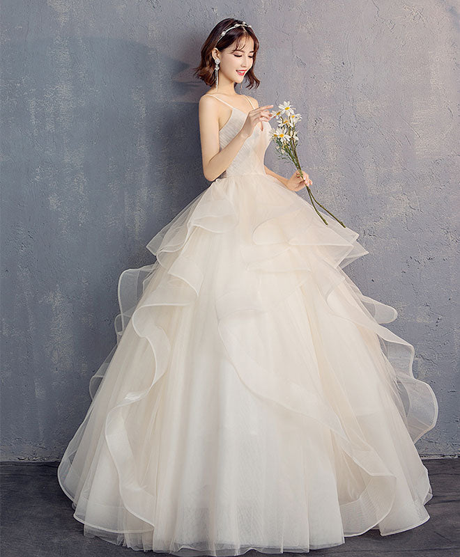 Light Champagne Tulle Long Prom Dress, Champagne Tulle Evening Dress