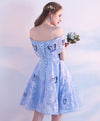 Blue Lace Short Prom Dress, Blue Cute Homecoming Dress