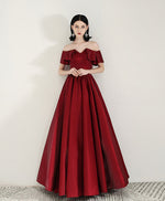 Simple Sweetheart Satin Burgundy Long Prom Dress Evening Dress