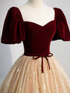 Burgundy Tulle Long Prom Dress, Burgundy Tulle Formal Dresses