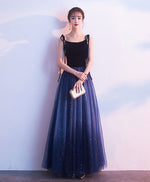 Simple Blue Tulle Long Prom Dress, Shiny Blue Evening Dress