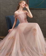 Pink Tulle Lace Long Prom Dress Pink Lace Evening Dress