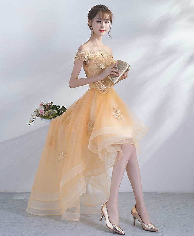 Champagne Tulle Lace Short Prom Dress, Champagne Homecoming Dresses