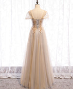 Champagne Sweetheart Tulle Lace Long Prom Dress Champagne Formal Dress