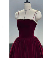 Simple burgundy tea length prom dress, burgundy homecoming dress