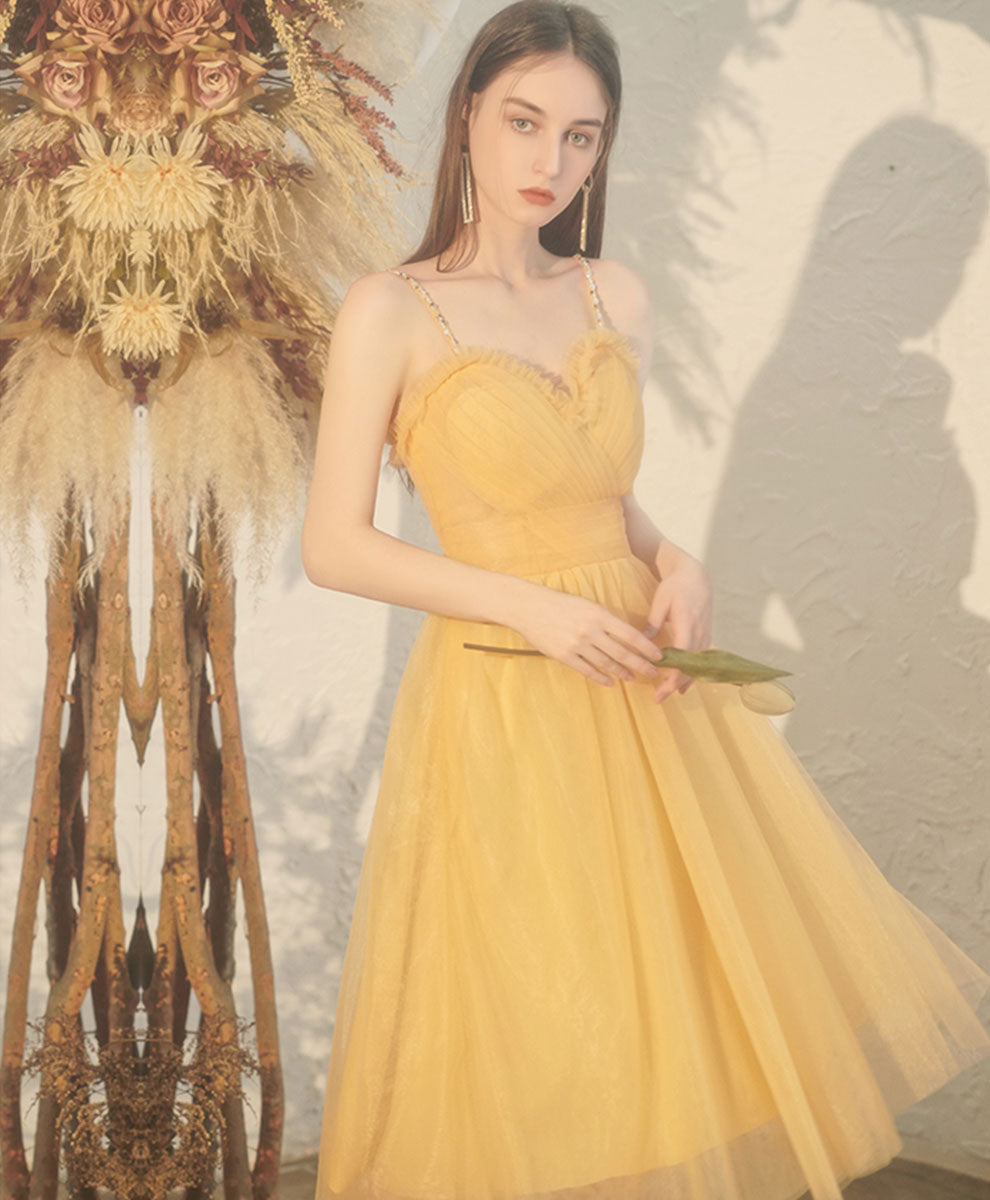Yellow Sweetheart Tulle Short Prom Dress Yellow Homecoming Dress