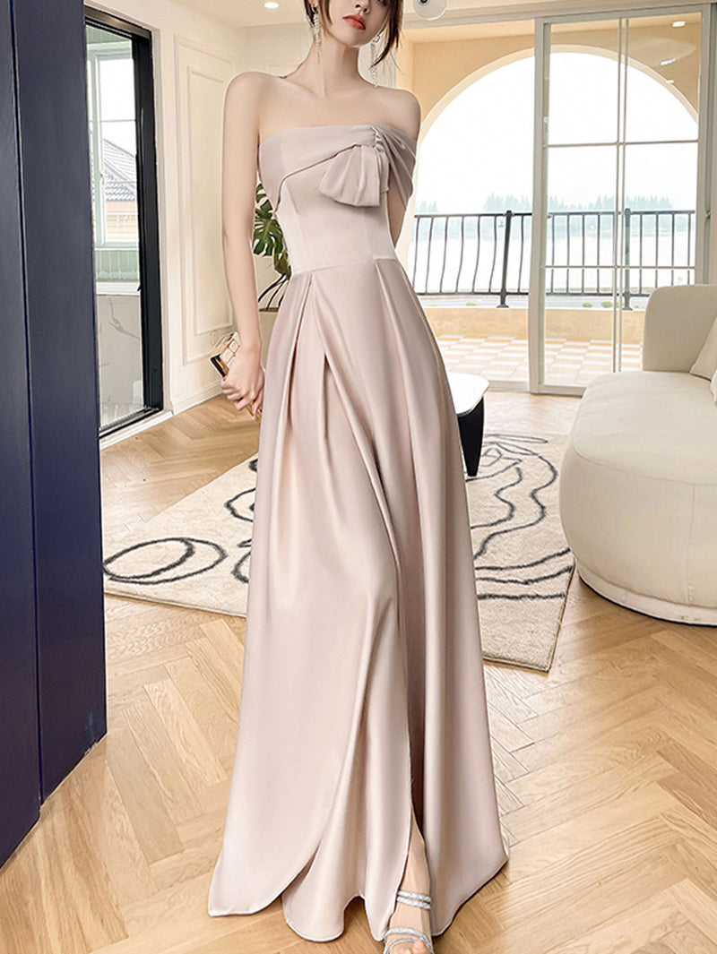 Simple Champagne A line Long Prom Dress, Champagne Bridesmaid Dresses US 10 / Champagne Simple Champagne A line Long Prom Dress, Champagne Bridesmaid Dresses US 10 / Champagne