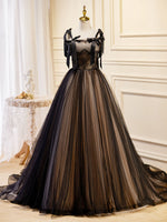 black and tan prom dress Black Tulle Lace Long Prom Dress, Black Evening Party Dress US 6 / Black