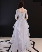 Gray Tulle Lace Long Prom Dress, Gray Tulle Formal Graduation Dress
