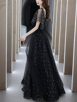 Black Tulle Off Shoulder Tulle Long Prom Dress Black Evening Dress