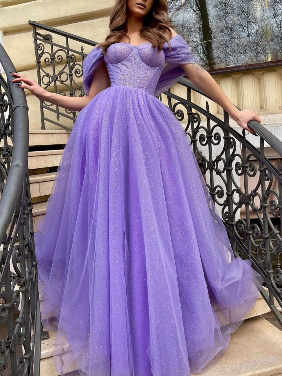 Simple Purple Off Shoulder Tulle Long Prom Dress, Purple Graduation Dress US 6 / Custom Color