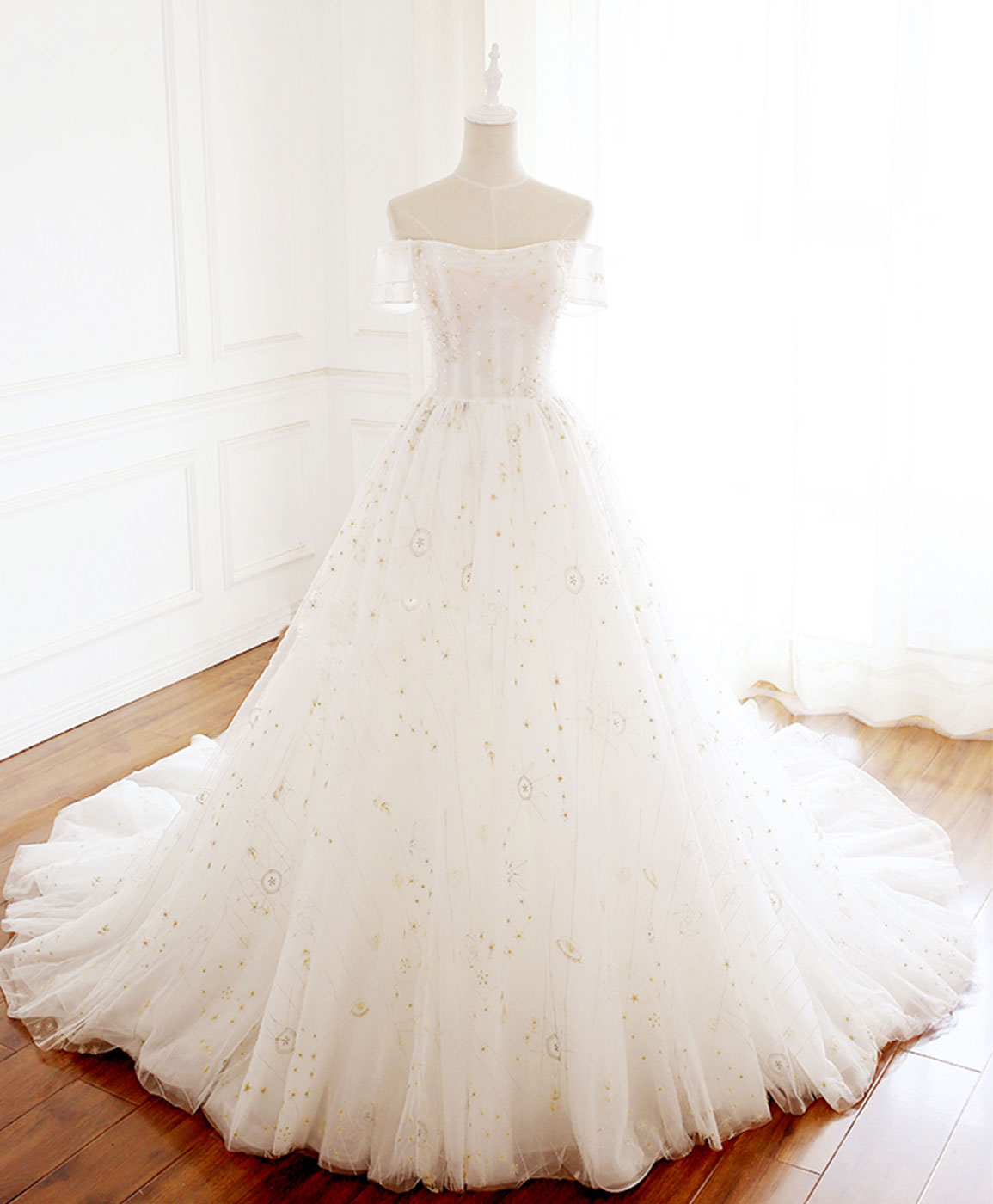 A-Line Tulle Lace Long Prom Dress Tulle Lace Evening Dress