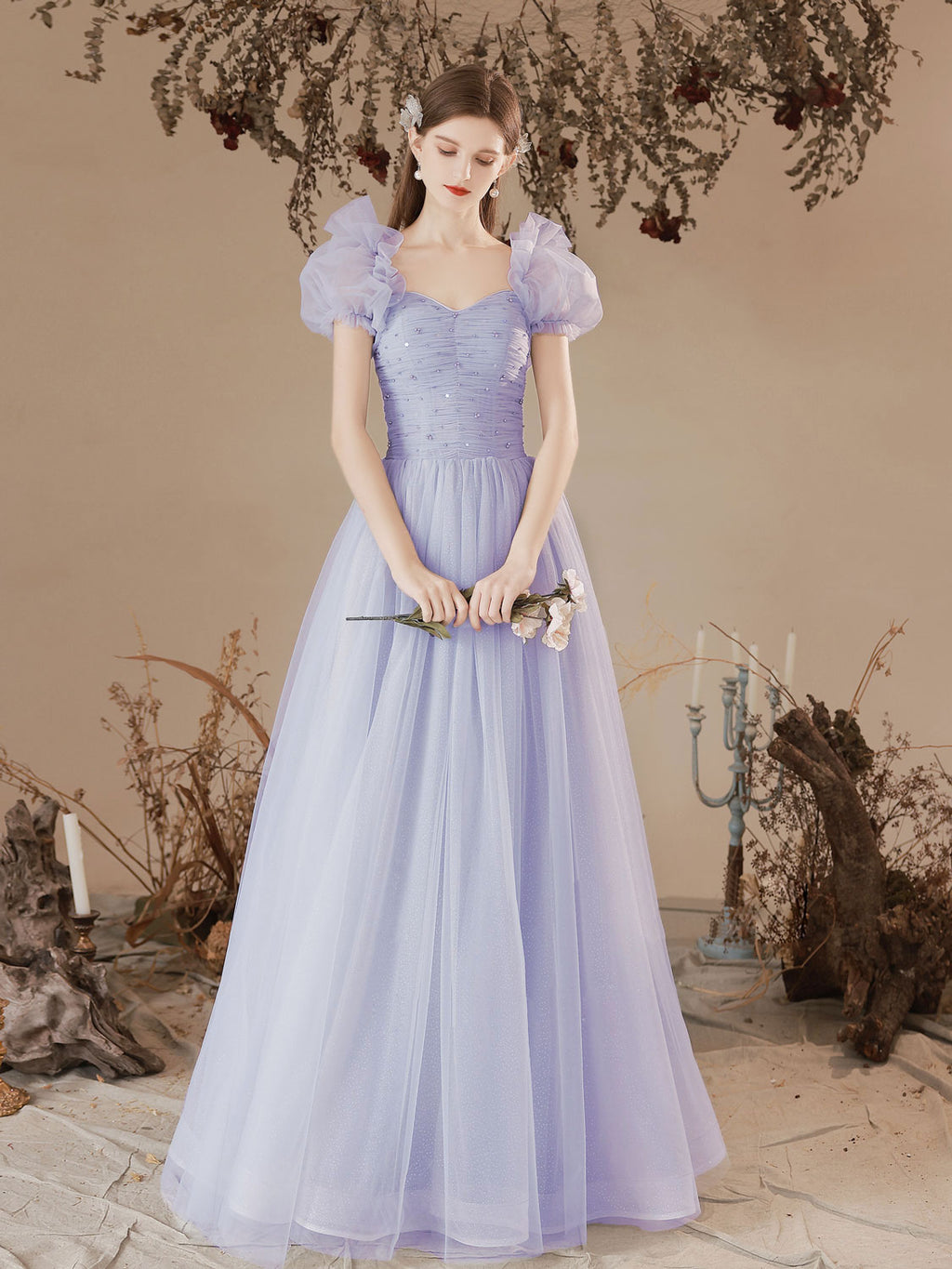 A-Line Sweetheart Neck Tulle Long Prom Dress, Blue Formal Graduation Dresses