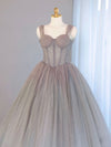 A-Line Gray Sweetheart Neck Long Prom Dresses