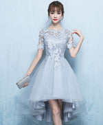 Gray Tulle Lace Applique Prom Dress, Gray Evening Dress
