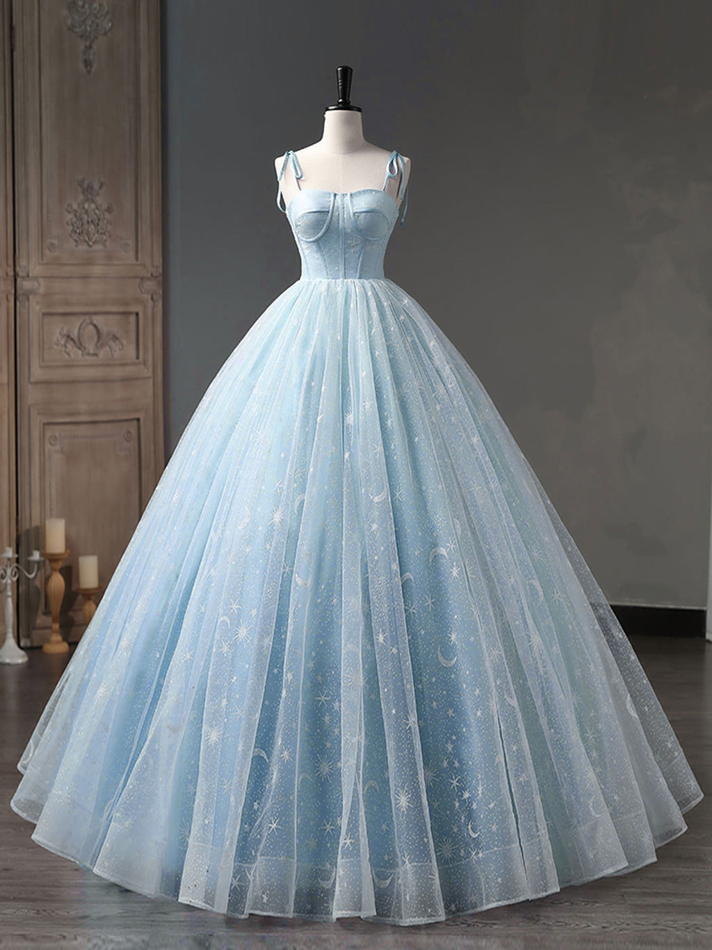 Blue A-Line Tulle Long Prom Dress, Blue Formal Sweet 16 Dress US 6 / Blue Blue A-Line Tulle Long Prom Dress, Blue Formal Sweet 16 Dress US 6 / Blue