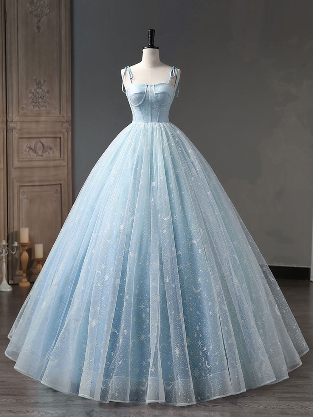 Blue A-Line Tulle Long Prom Dress, Blue Formal Sweet 16 Dress Custom Size / Custom Color Blue A-Line Tulle Long Prom Dress, Blue Formal Sweet 16 Dress Custom Size / Custom Color