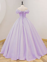 Purple A-Line Off Shoulder Long Prom Dresses