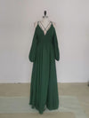 Simple A line Green Chiffon Long Prom Dress, Green Bridesmaid Dress