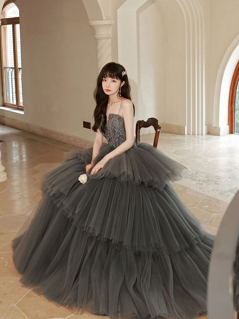 Gray Lace Long Prom Dresses, Lace Formal Gray Graduation Dresses US 12 / Gray Gray Lace Long Prom Dresses, Lace Formal Gray Graduation Dresses US 12 / Gray