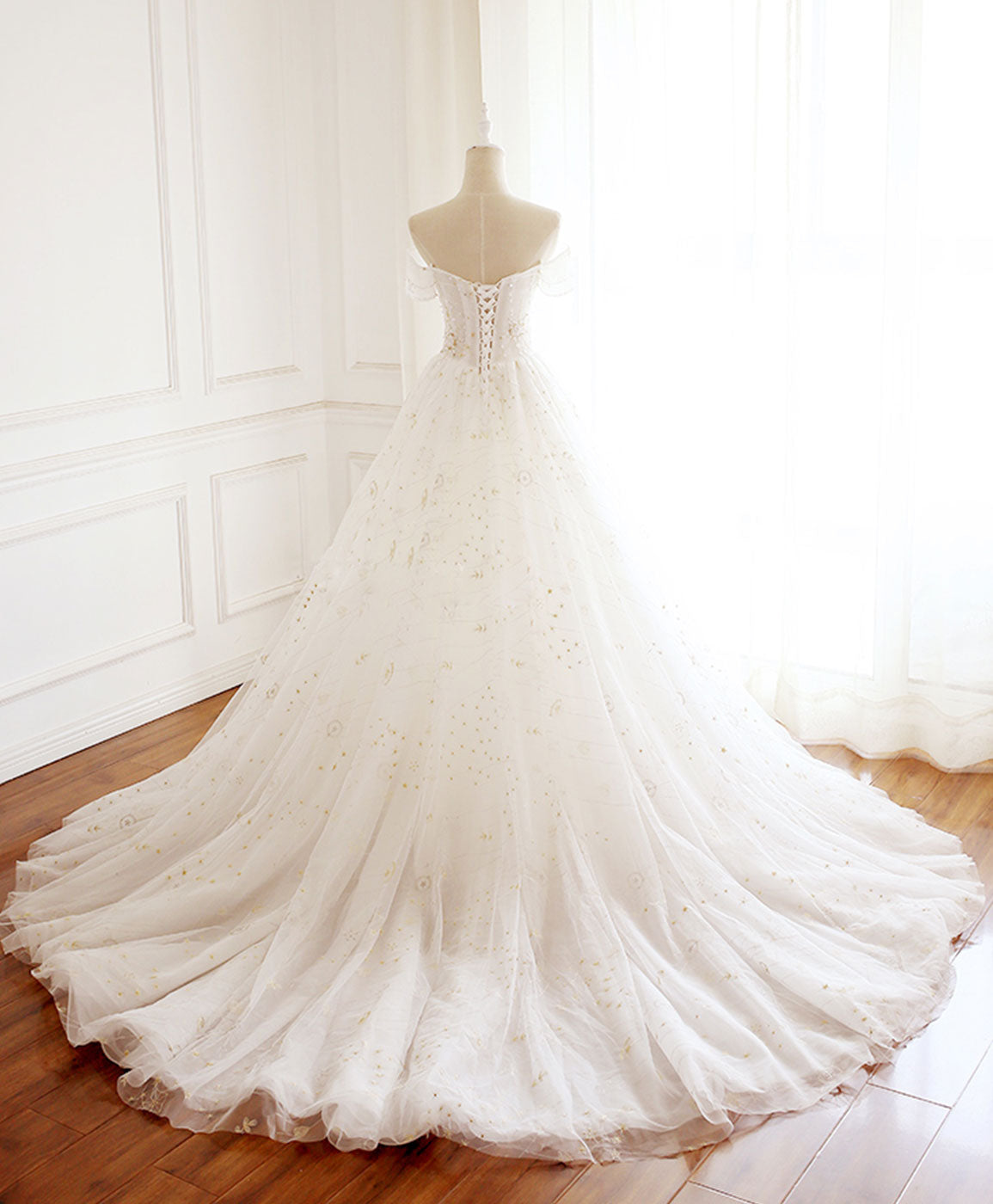 A-Line Tulle Lace Long Prom Dress Tulle Lace Evening Dress