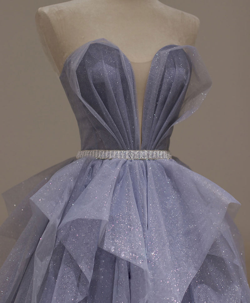 Purple Sweetheart Neck Tulle Sequin Long Prom Dress, Purple Ball Gown Graduation Dress