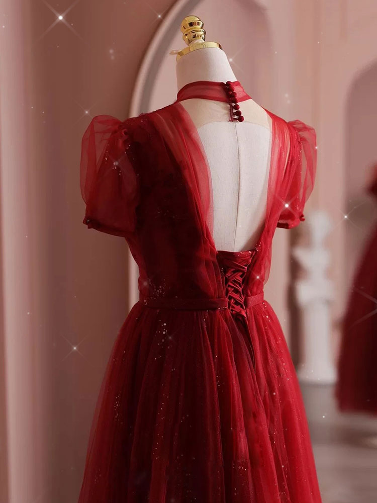 Burgundy Tulle Sequins Tea Length Prom Dress, A-Line Evening Dress US 12 / Burgundy Burgundy Tulle Sequins Tea Length Prom Dress, A-Line Evening Dress US 12 / Burgundy