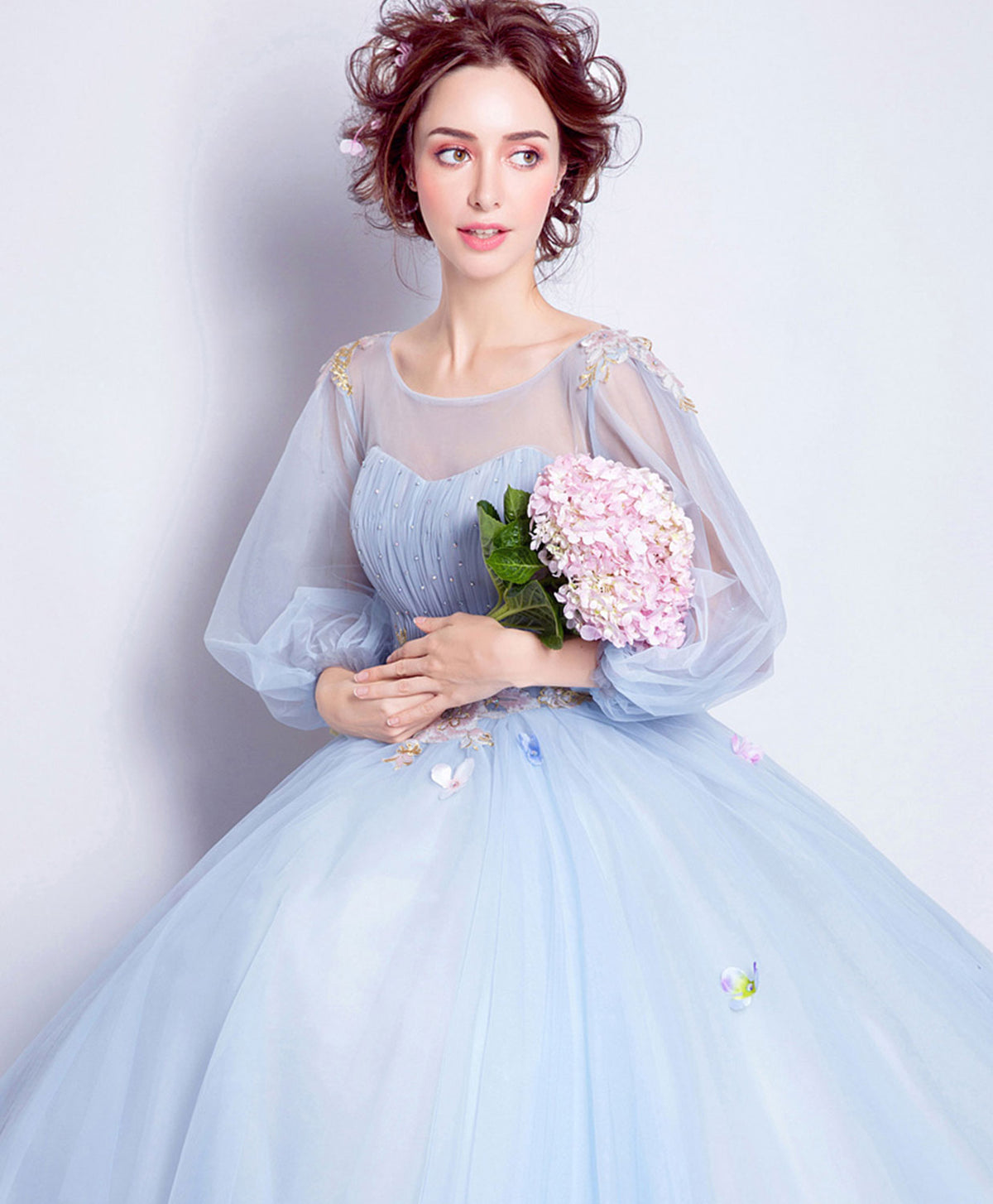 Blue Round Neck Tulle Blue Long Prom Gown, Blue Evening Dress